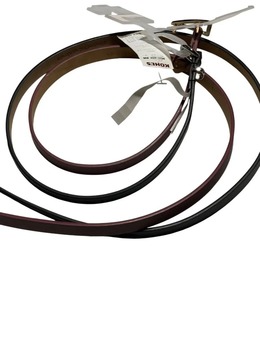 Lauren Conrad Women Faux Leather Belts 2 Pack L 34-38 Dark Red Black Slim Design